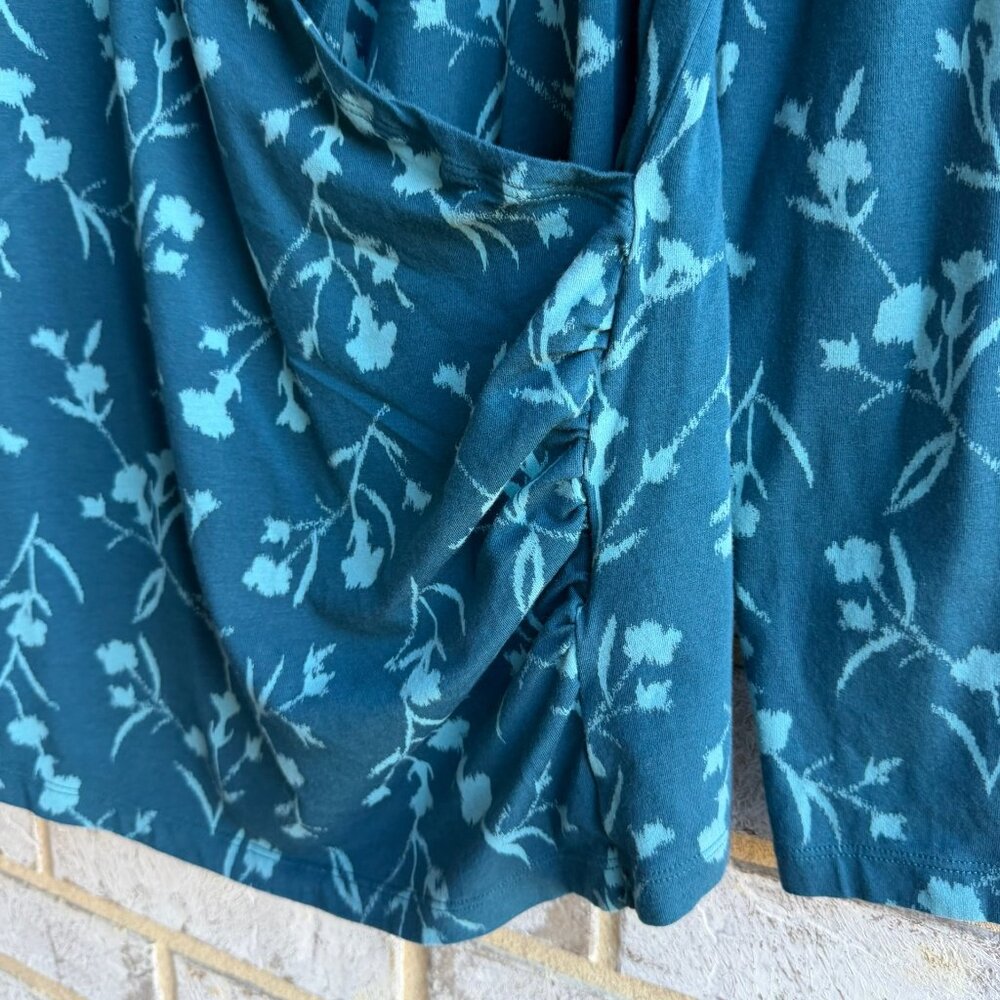 Lands' End Long Sleeve Faux Wrap V-Neck Floral Cotton Blend Blouse Size S - Picture 7 of 8